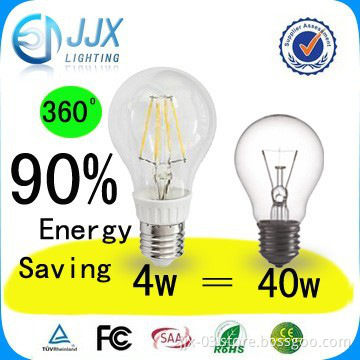A60 led filament bulb 4w 480lm 360degrees with glass cover